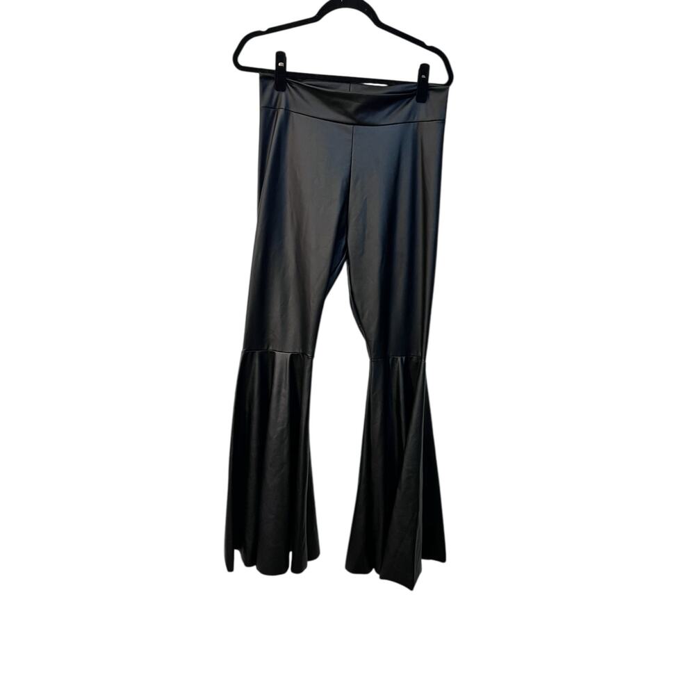 Lucky & Blessed Faux Leather Bell Bottom Pants Size Large Black Extra Flare NWT